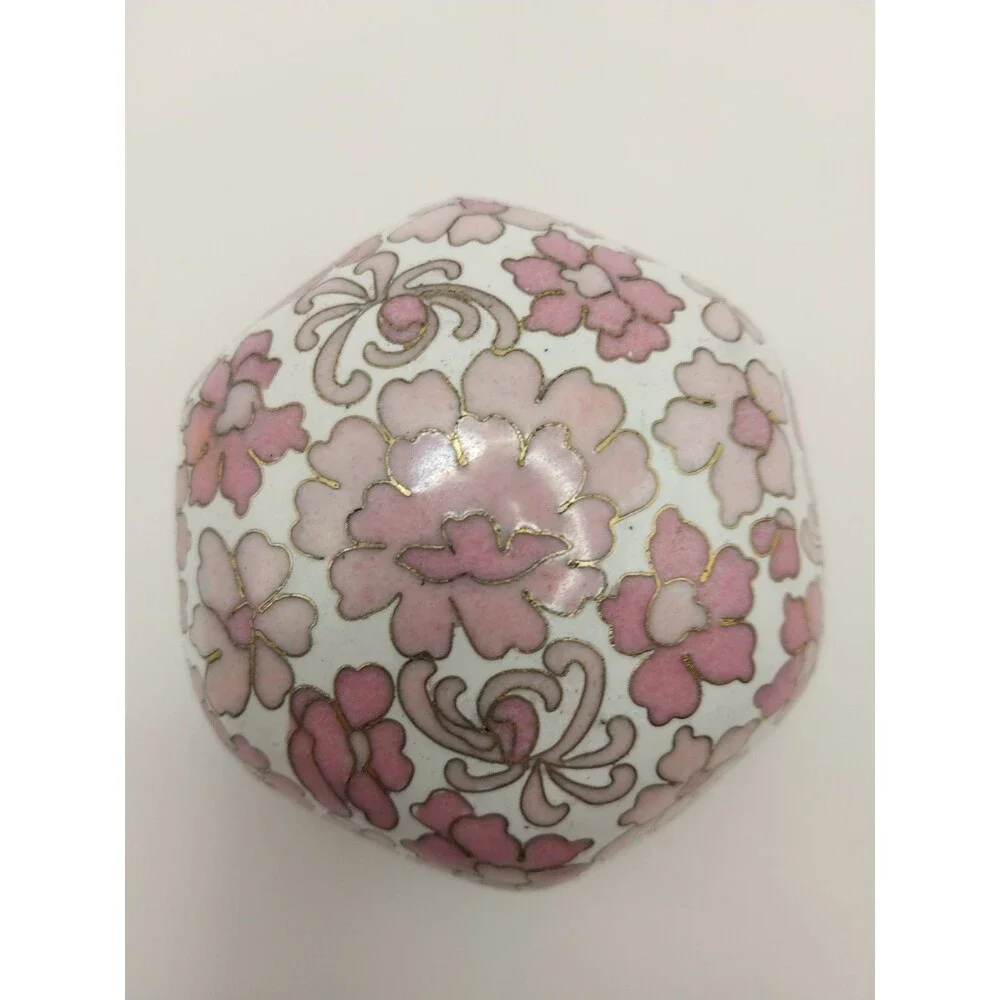 Gorgeous Vintage Cloisonné Trinket Box - Rare Pink and Light Pink Flowers New